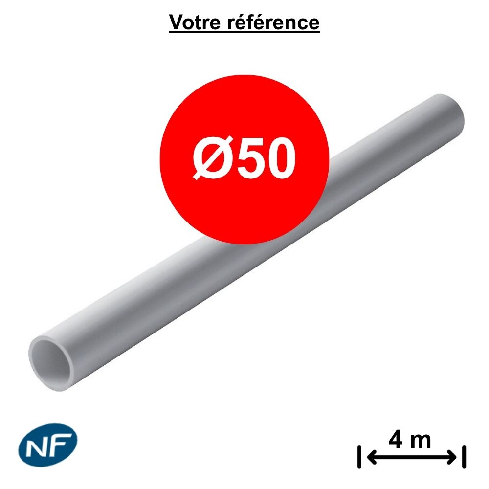 Tube PVC blanc Ø50 - longueur 2 m - Nicoll