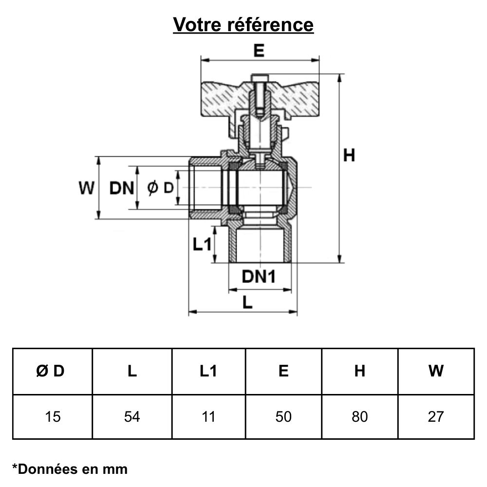 Vanne d'arrêt équerre à visser, manette papillon, double mâle 3/4'' (20/27) - Sferaco