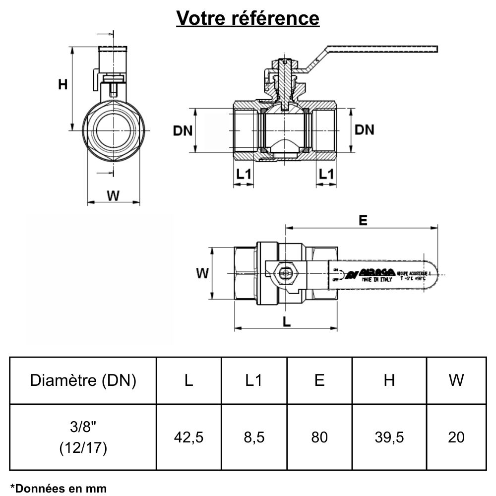Vanne d'arrêt à visser, NF, double femelle 3/8'' (12/17) - Sferaco