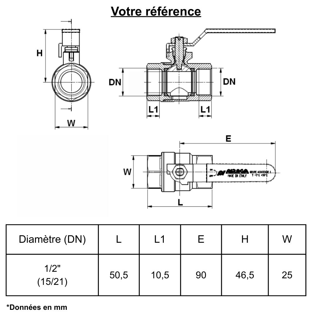 Vanne d'arrêt à visser, NF, double femelle 1/2'' (15/21) - Sferaco