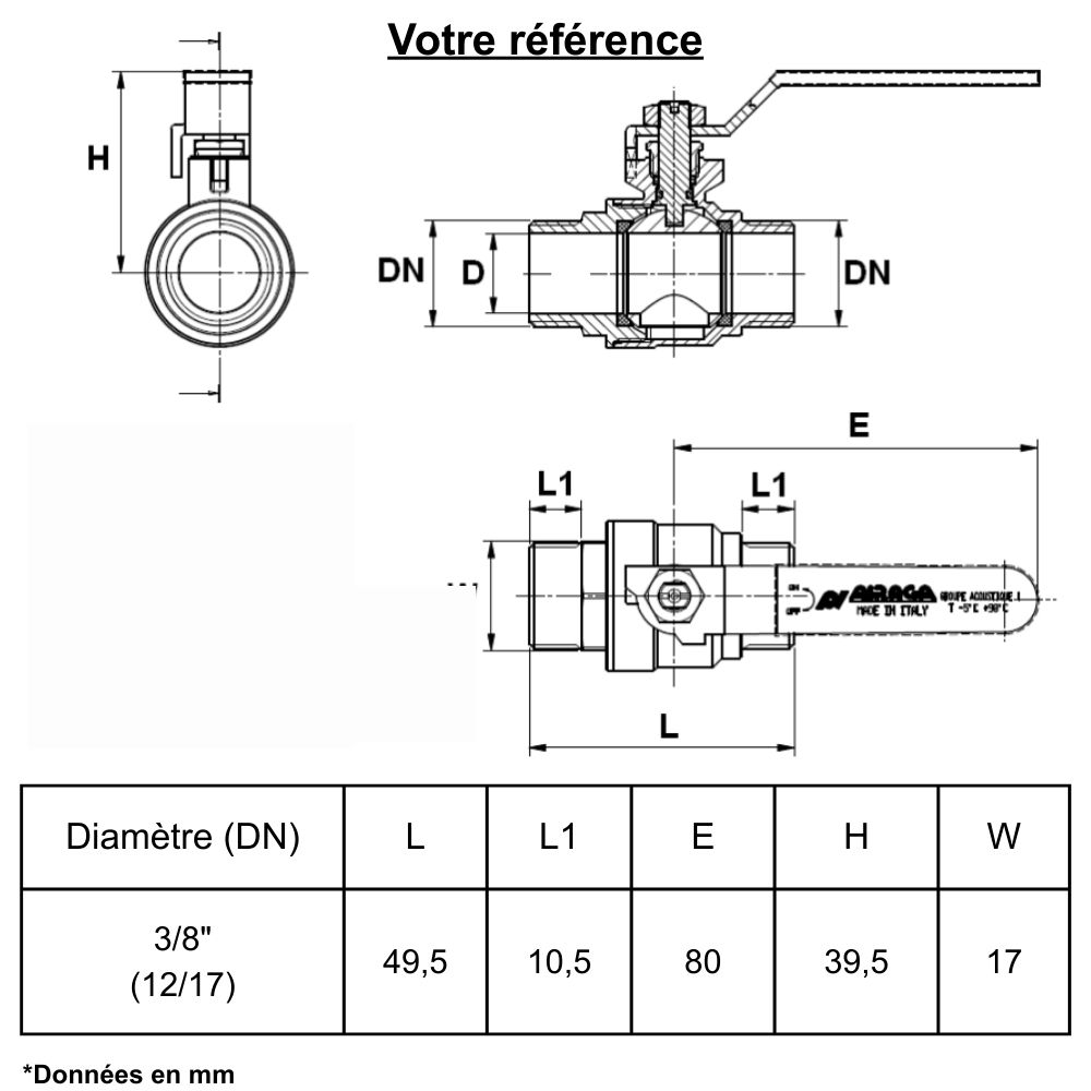 Vanne d'arrêt à visser, NF, double mâle 3/8'' (12/17) - Sferaco