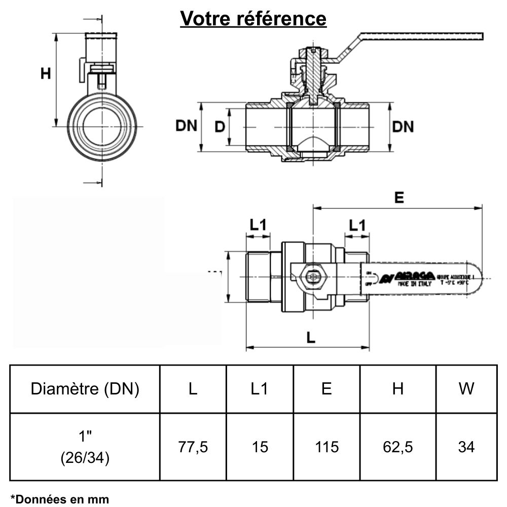 Vanne d'arrêt à visser, NF, double mâle 1'' (26/34) - Sferaco