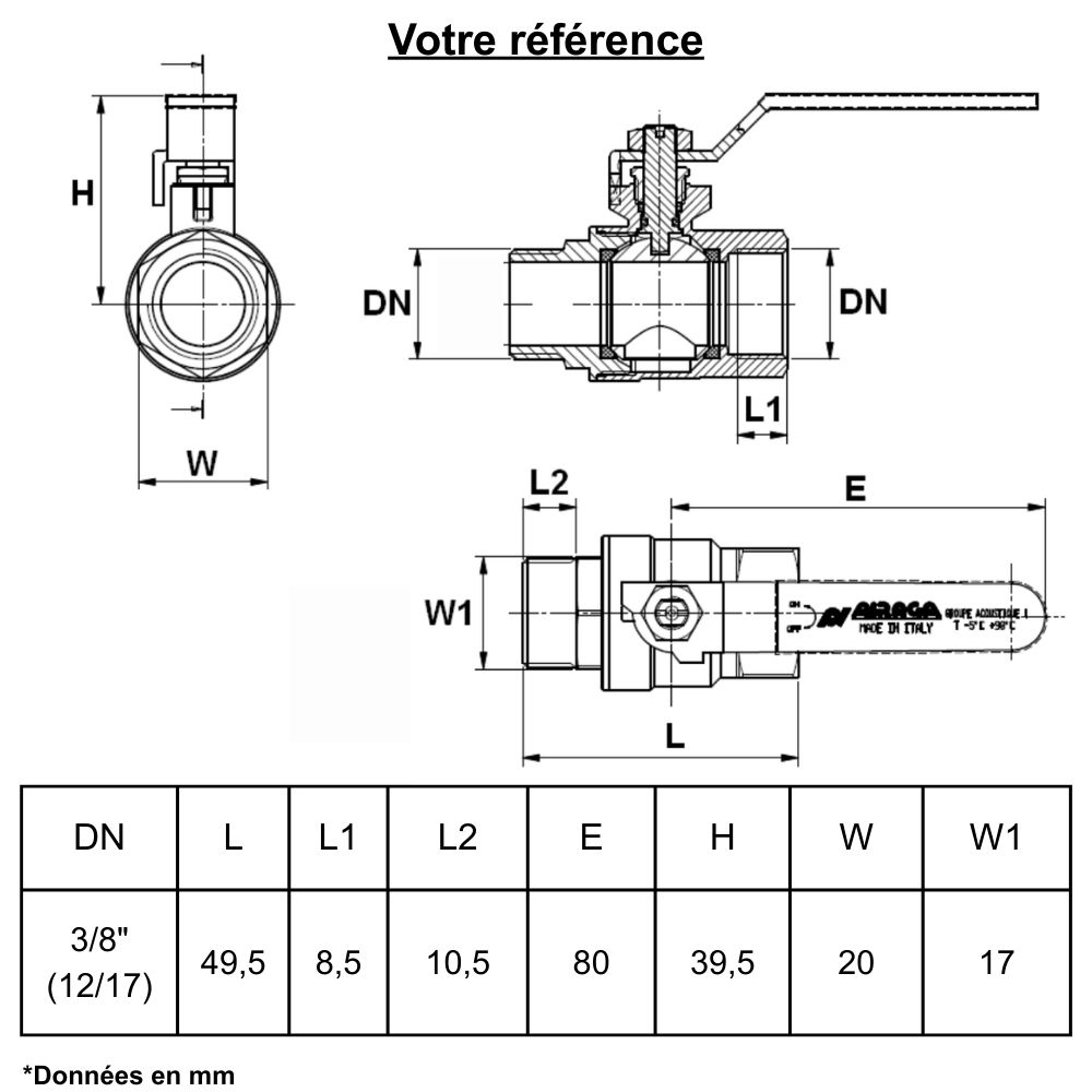 Vanne d'arrêt à visser, NF, mâle-femelle 3/8'' (12/17) - Sferaco