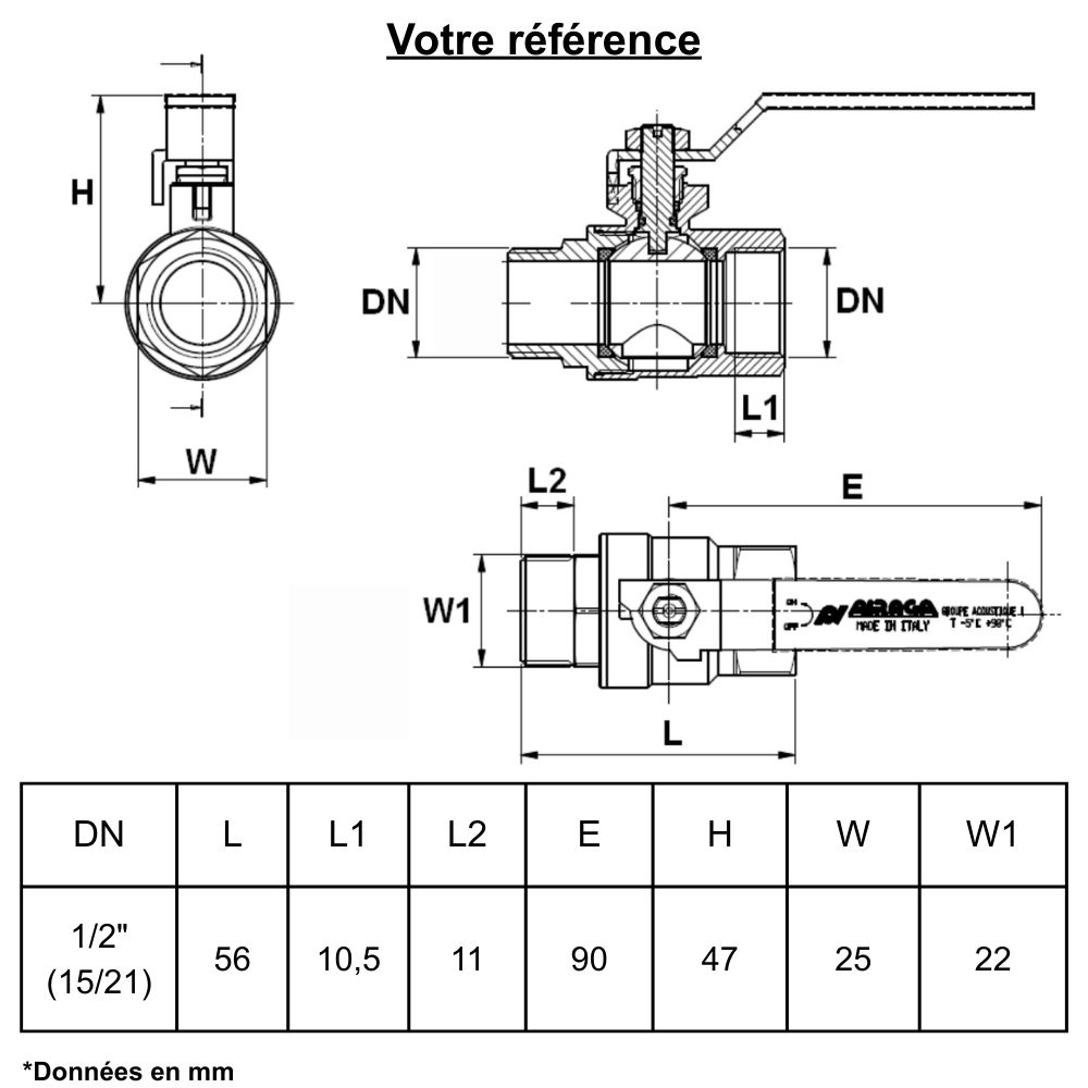 Vanne d'arrêt à visser, NF, mâle-femelle 1/2'' (15/21) - Sferaco