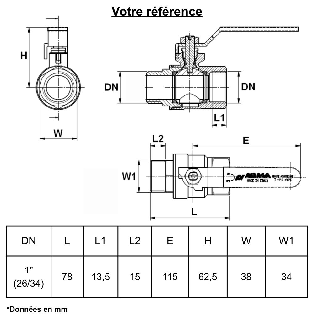 Vanne d'arrêt à visser, NF, mâle-femelle 1'' (26/34) - Sferaco