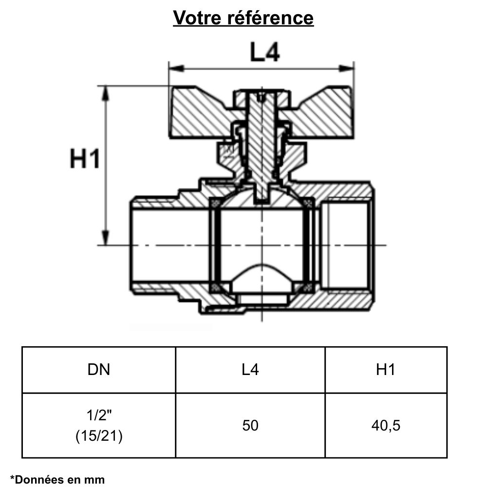 Vanne d'arrêt à visser, NF et manette papillon, mâle-femelle 1/2'' (15/21) - Sferaco