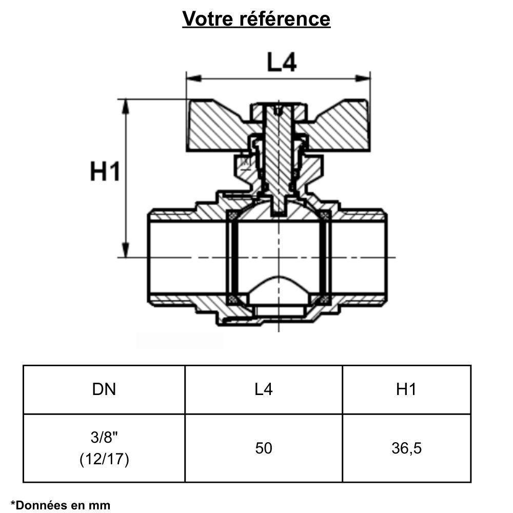 Vanne d'arrêt à visser, NF et manette papillon, double mâle 3/8'' (12/17) - Sferaco