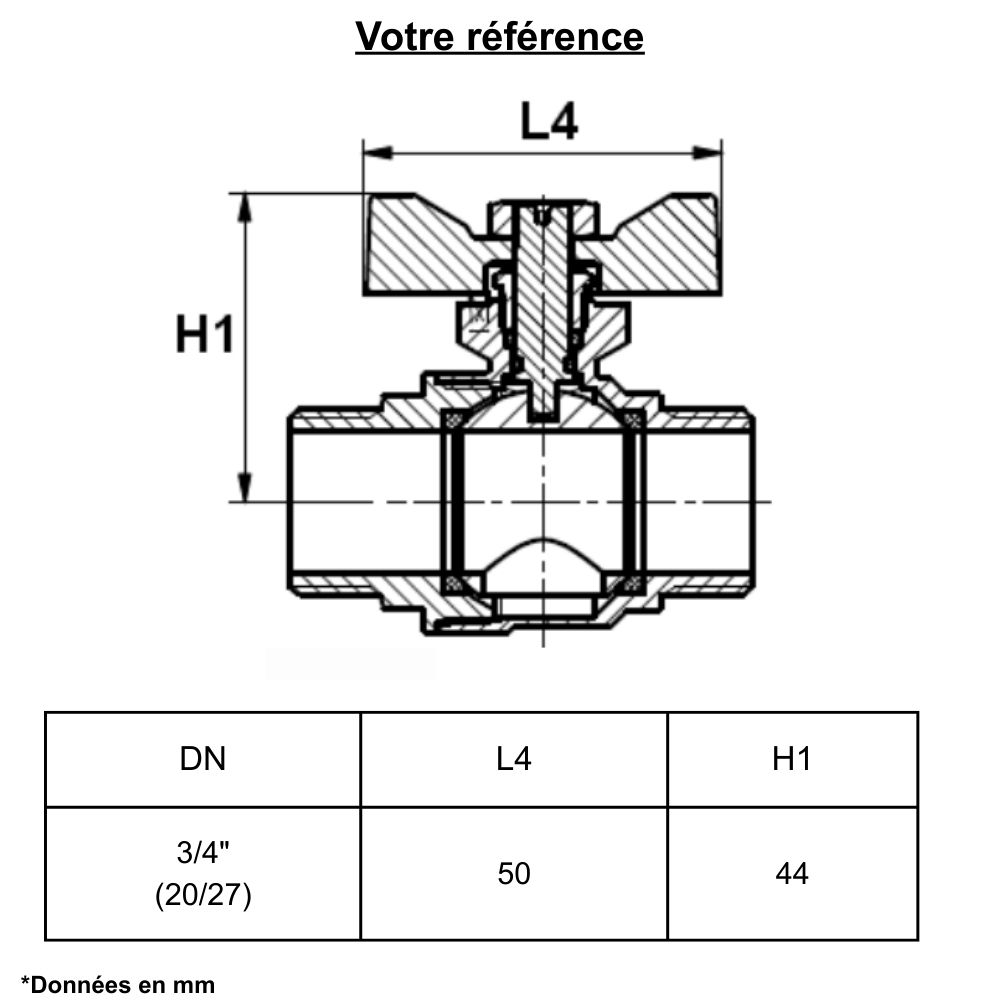 Vanne d'arrêt à visser, NF et manette papillon, double mâle 3/4'' (20/27) - Sferaco
