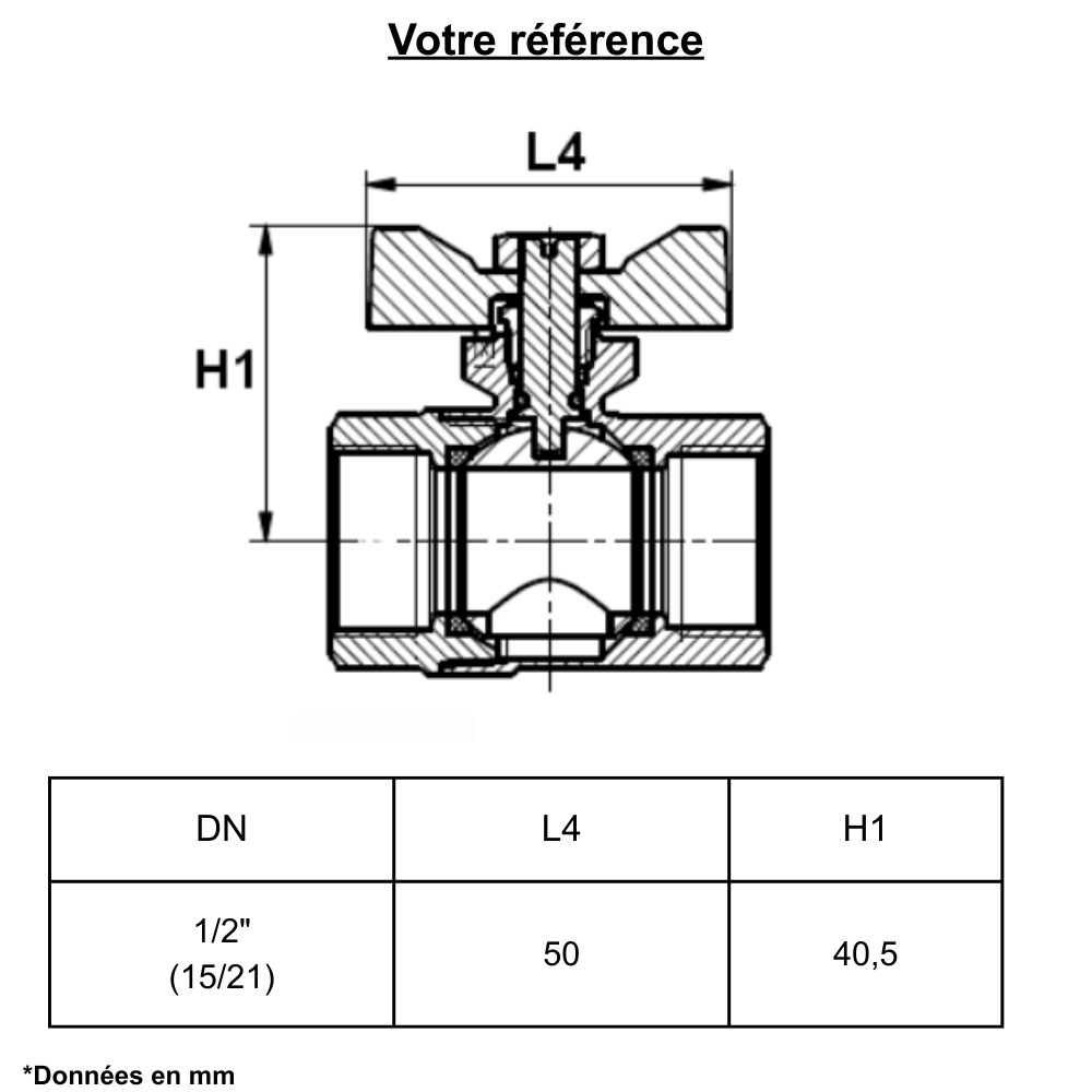 Vanne d'arrêt à visser, NF et manette papillon, double femelle 1/2'' (15/21) - Sferaco
