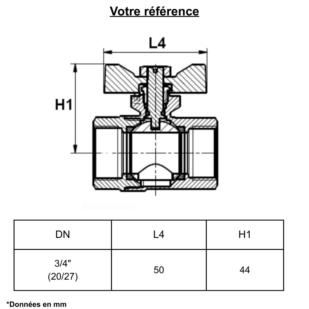 Vanne d'arrêt à visser, NF et manette papillon, double femelle 3/4'' (20/27) - Sferaco