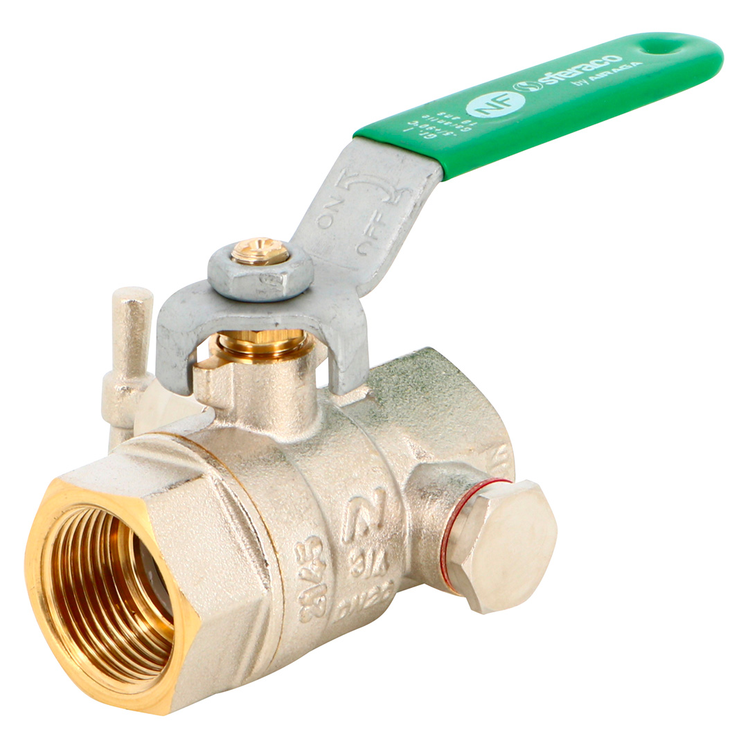 Vanne d'arrêt à visser, à purge et NF, double femelle 1'' (26/34) - Sferaco