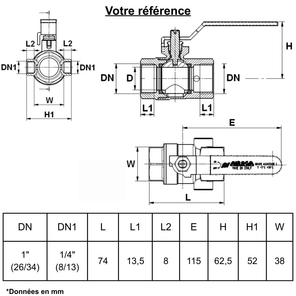 Vanne d'arrêt à visser, à purge et NF, double femelle 1'' (26/34) - Sferaco