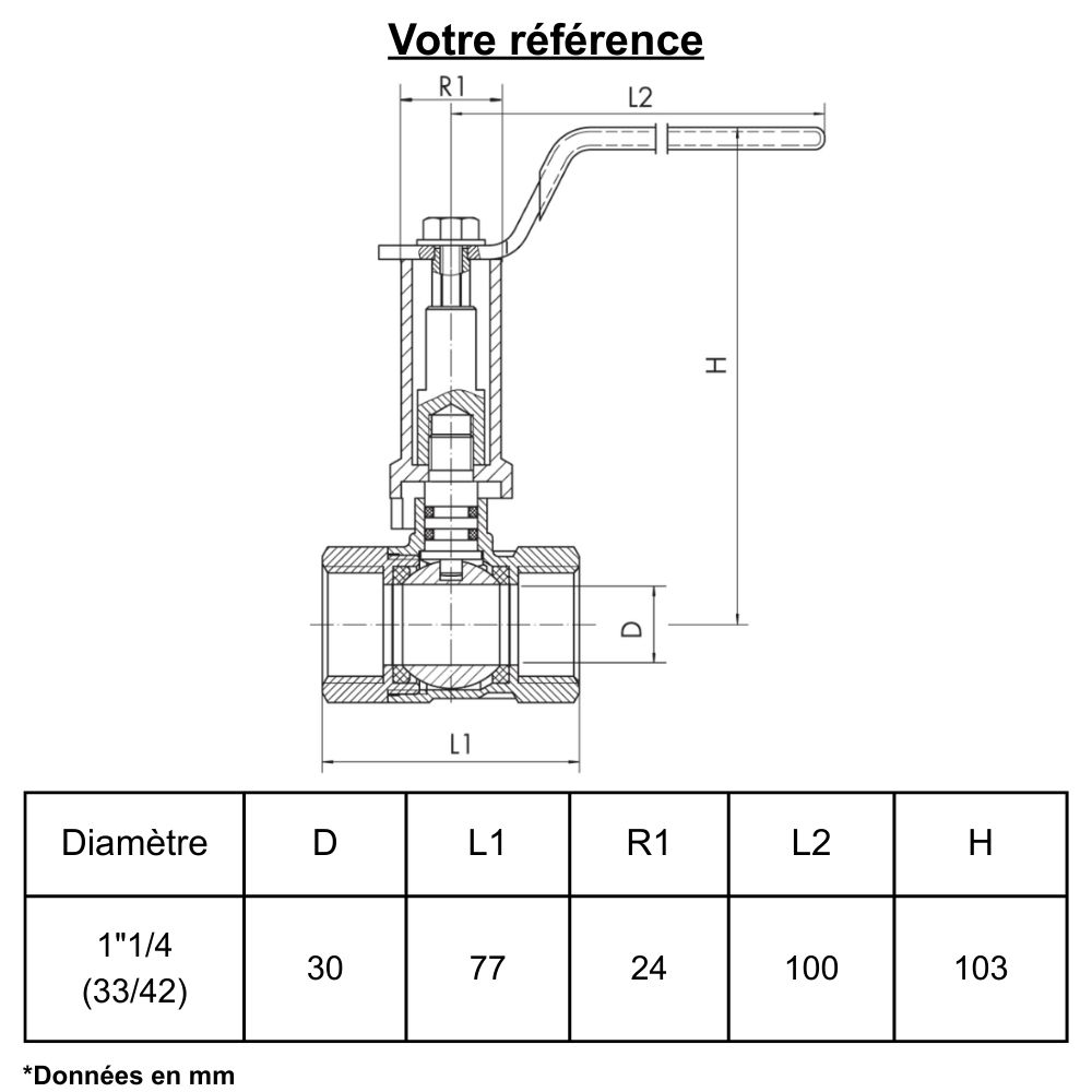 Vanne d'arrêt à visser, avec réhausse, double femelle 1''1/4 (33/42) - Ezfitt