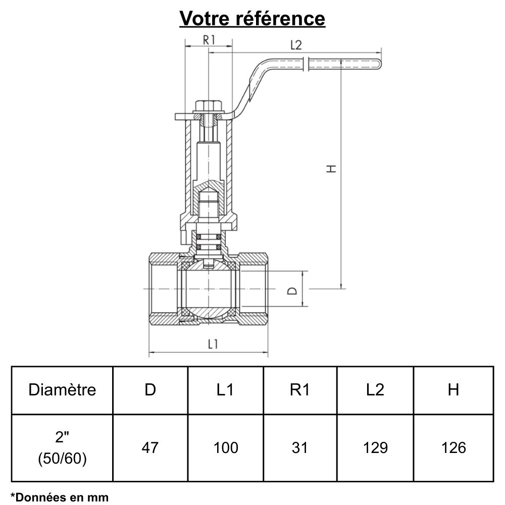 Vanne d'arrêt à visser, avec réhausse, double femelle 2'' (50/60) - Ezfitt