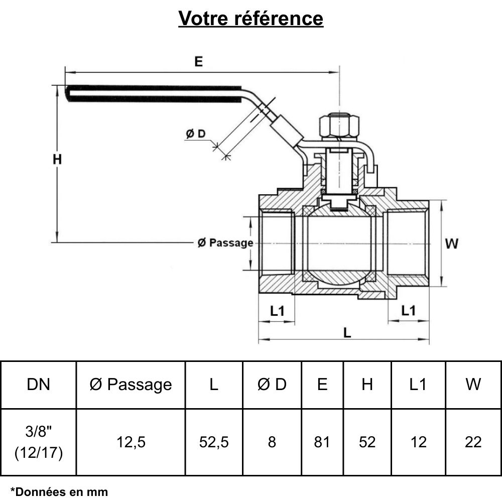 Vanne d'arrêt à visser, inox, double femelle 3/8'' (12/17) - Sferaco