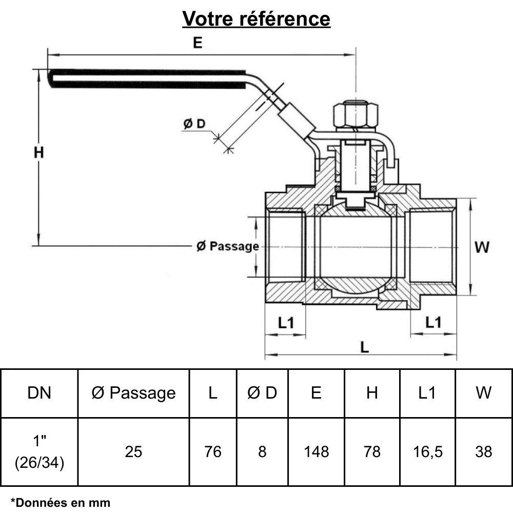 Vanne d'arrêt à visser, inox, double femelle 1'' (26/34) - Sferaco