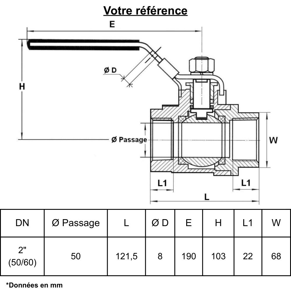 Vanne d'arrêt à visser, inox, double femelle 2'' (50/60) - Sferaco