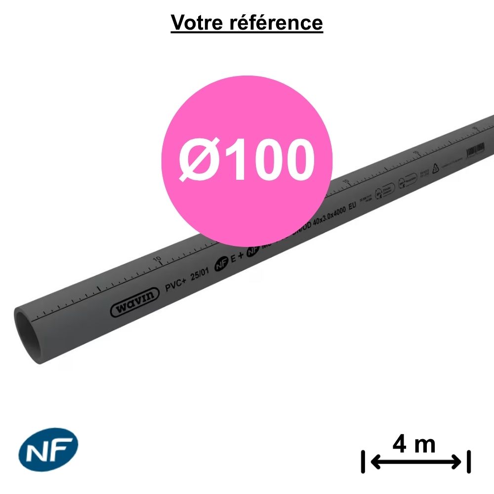 Tube PVC gris Ø100 - longueur 4 m - Wavin
