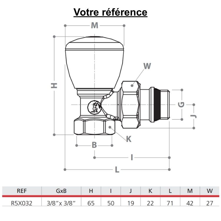 Robinet manuel pour radiateur eau chaude, équerre 3/8'' (12/17) simple réglage - R5TG, Giacomini