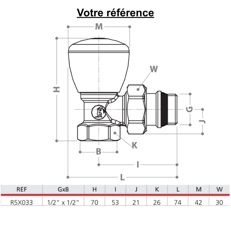 Robinet manuel pour radiateur eau chaude, équerre 1/2'' (15/21) simple réglage - R5TG, Giacomini