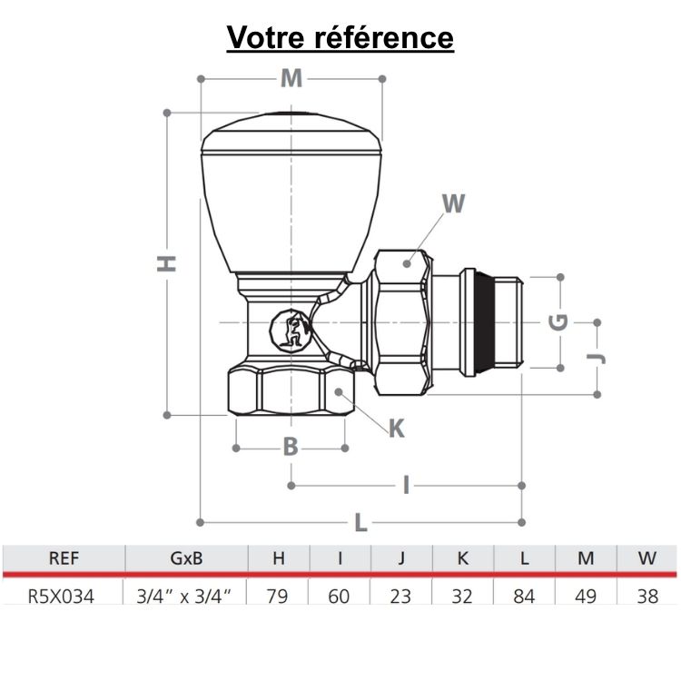 Robinet manuel pour radiateur eau chaude, équerre 3/4'' (20/27) simple réglage - R5TG, Giacomini