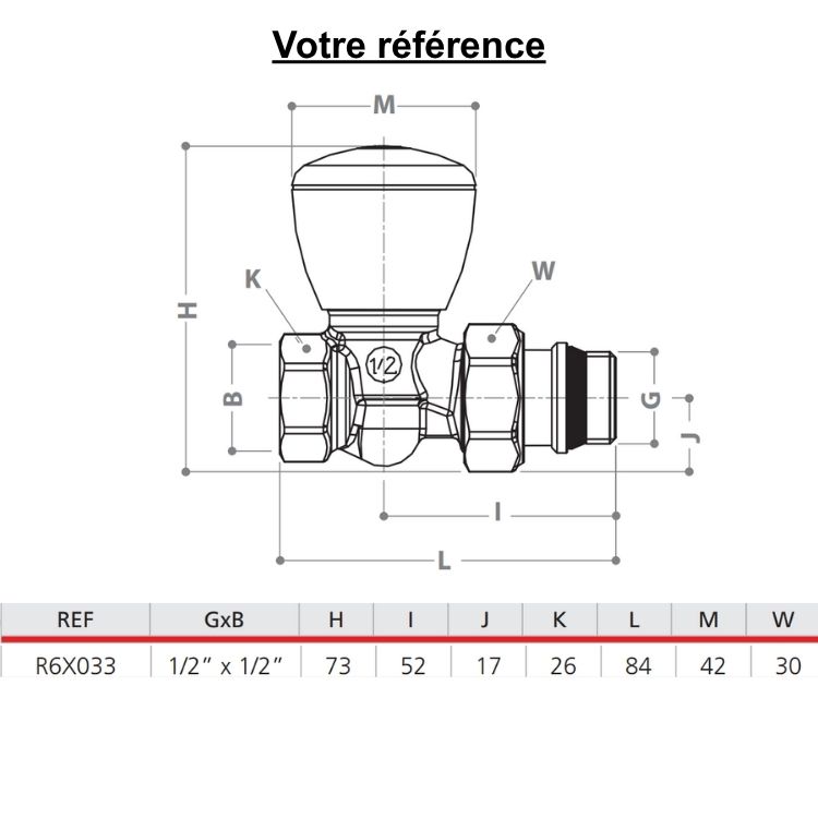 Robinet manuel pour radiateur eau chaude, droit 1/2'' (15/21) simple réglage - R6TG, Giacomini