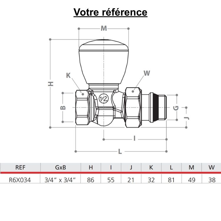 Robinet manuel pour radiateur eau chaude, droit 3/4'' (20/27) simple réglage - R6TG, Giacomini