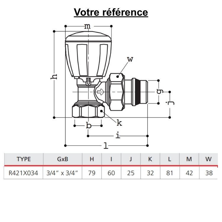 Robinet thermostatisable pour radiateur eau chaude, équerre femelle 3/4'' (20/27) - R421TG, Giacomini