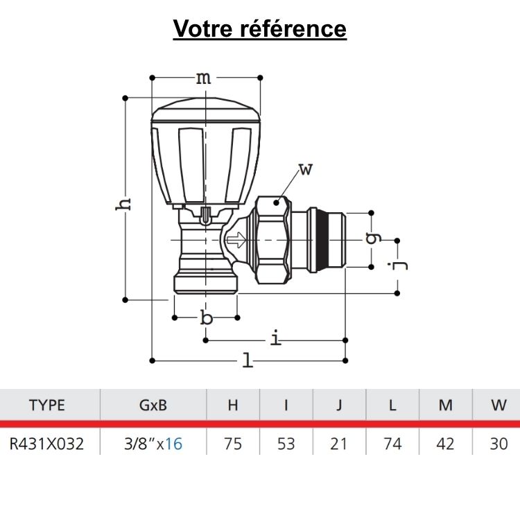 Robinet thermostatisable pour radiateur eau chaude, équerre 3/8'' (12/17)  x Ø16 - R431TG, Giacomini