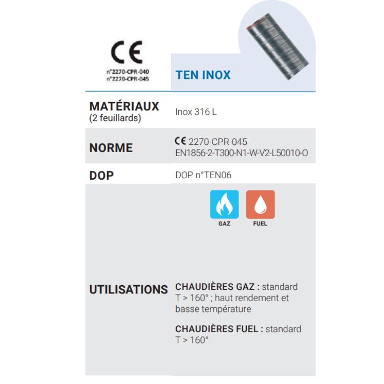 Tuyau flexible inox simple paroi - Ø155x161 mm, 25m - TEN