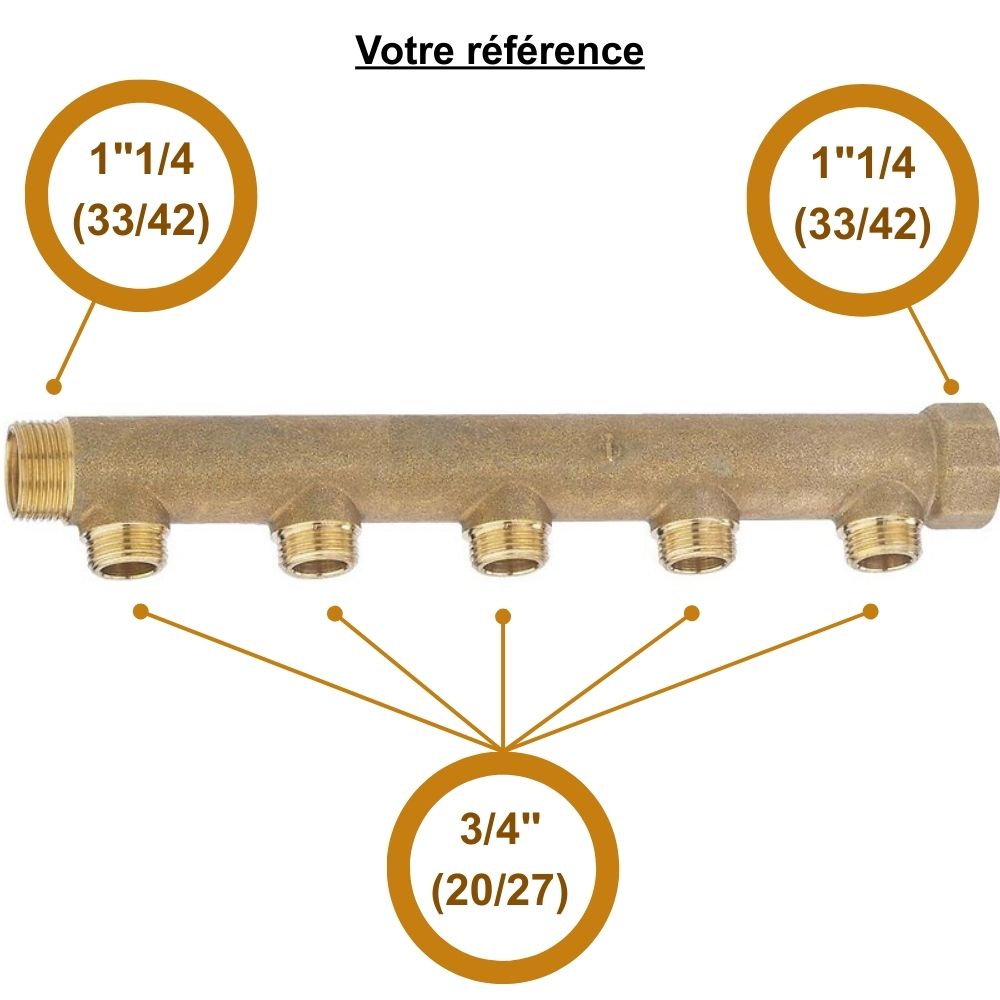 Collecteur mâle-femelle 1''1/4 (33/42), 5 départs 3/4'' (20/27), pour sanitaire
