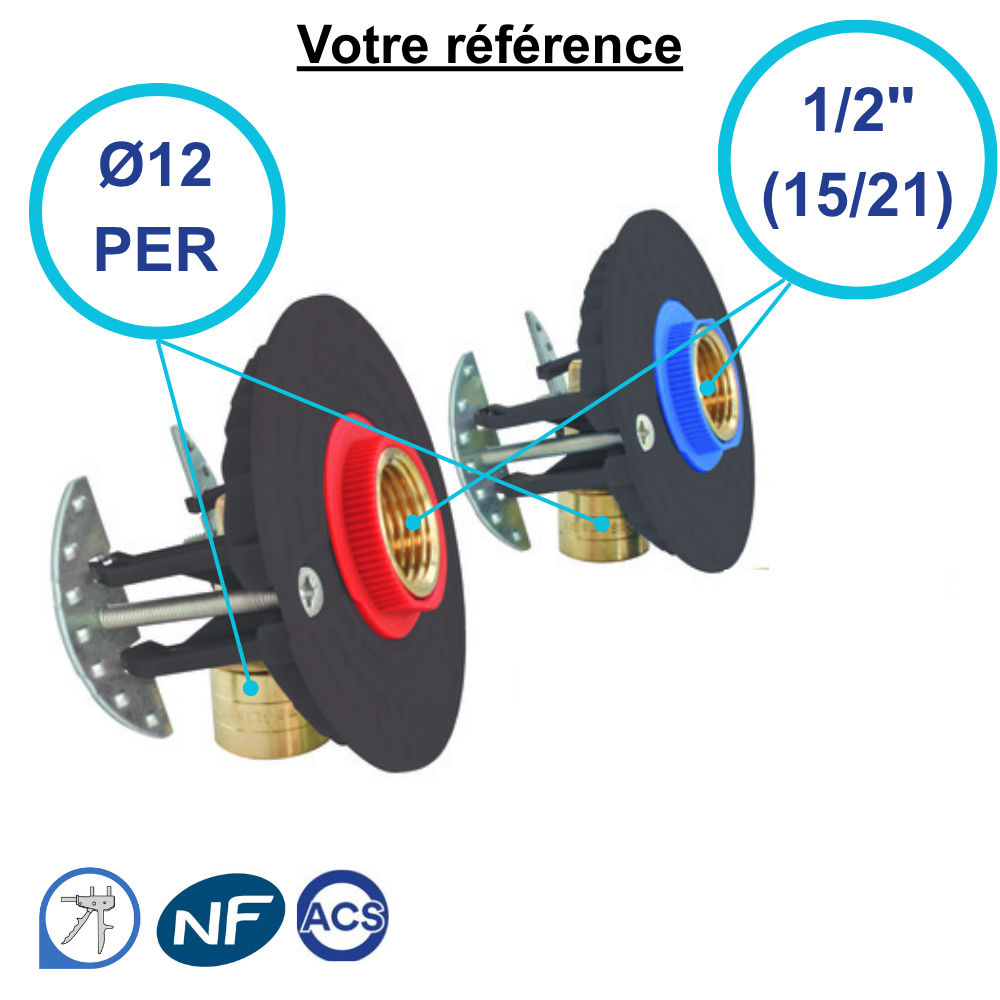Sortie de cloison double Fixoplac coudé PER à glissement Ø12 - femelle 1/2'' (15/21) pour bain-douche - Somatherm