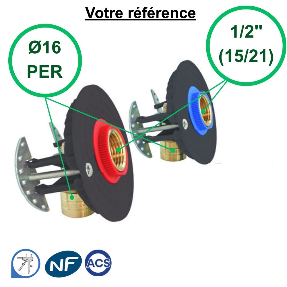 Sortie de cloison double Fixoplac coudé PER à glissement Ø16 - femelle 1/2'' (15/21) pour bain-douche - Somatherm