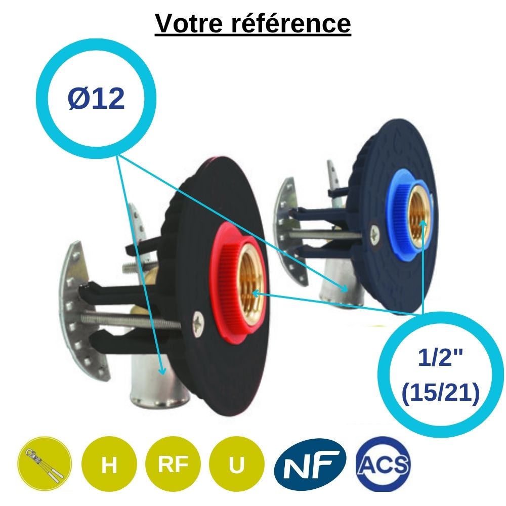 Sortie de cloison double Fixoplac coudé PER à sertir Ø12 - femelle 1/2'' (15/21) pour bain-douche - Somatherm