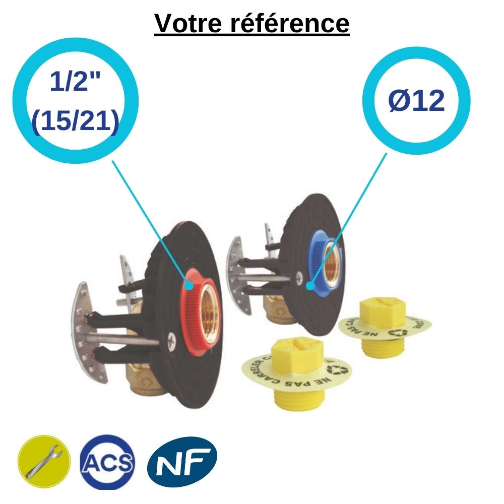 Sortie de cloison double Fixoplac coudé PER à compression Ø12 - femelle 1/2'' (15/21) pour bain-douche - Somatherm