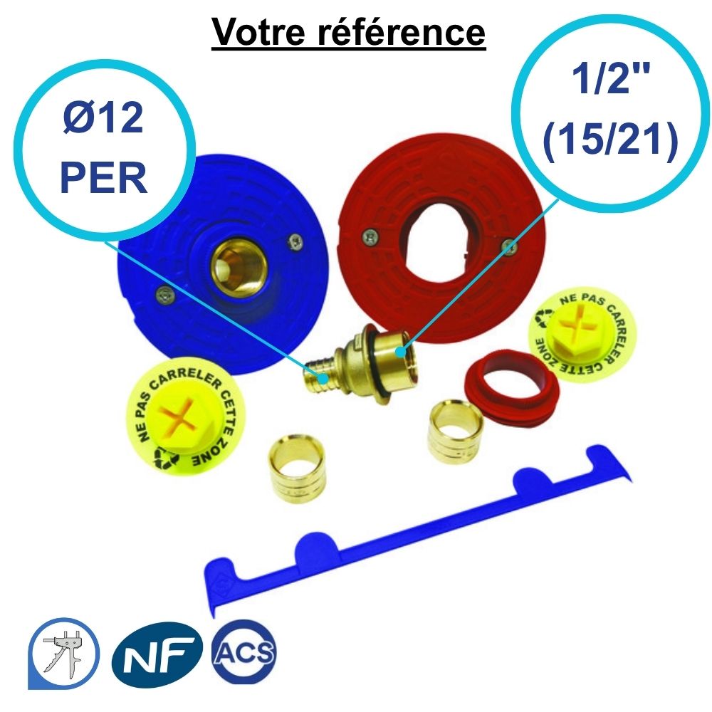 Sortie de cloison double Fixoplac droit PER à glissement Ø12 - femelle 1/2'' (15/21) pour bain-douche - Somatherm