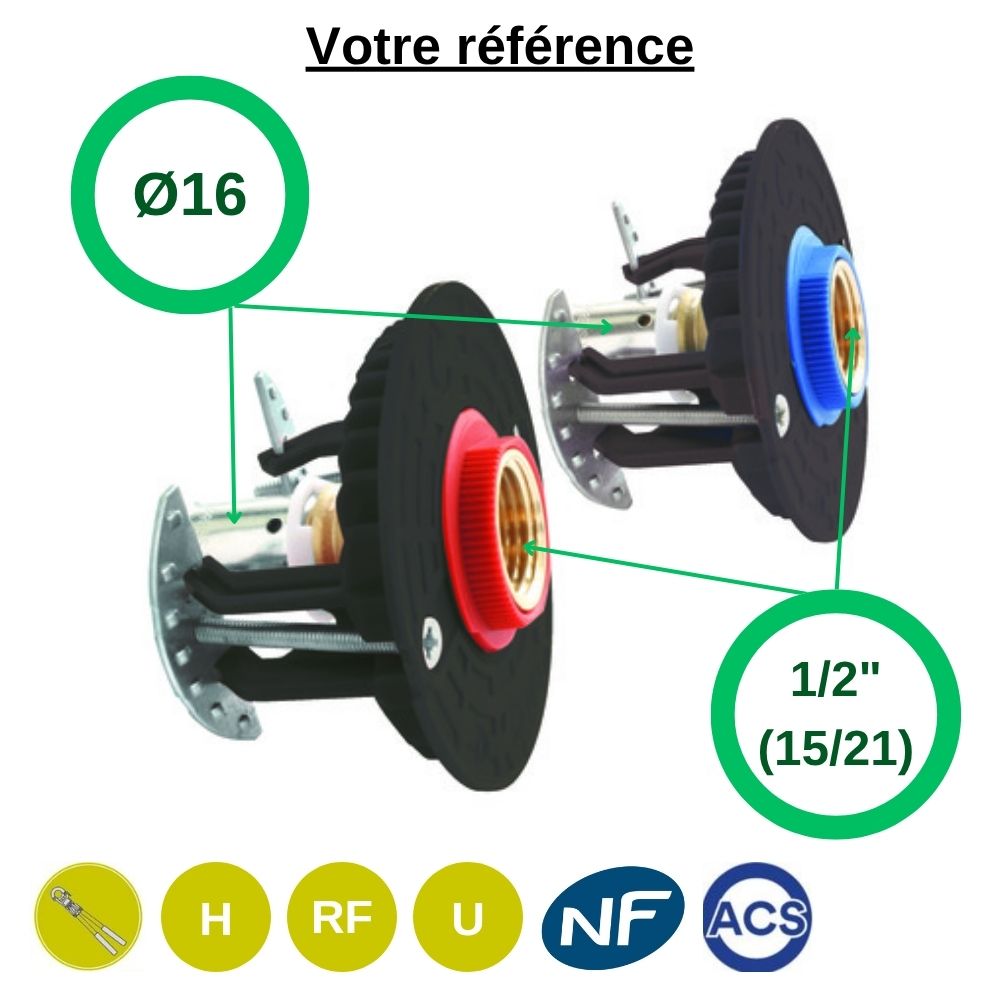 Sortie de cloison double Fixoplac droit PER à sertir Ø16 - femelle 1/2'' (15/21) pour bain-douche - Somatherm