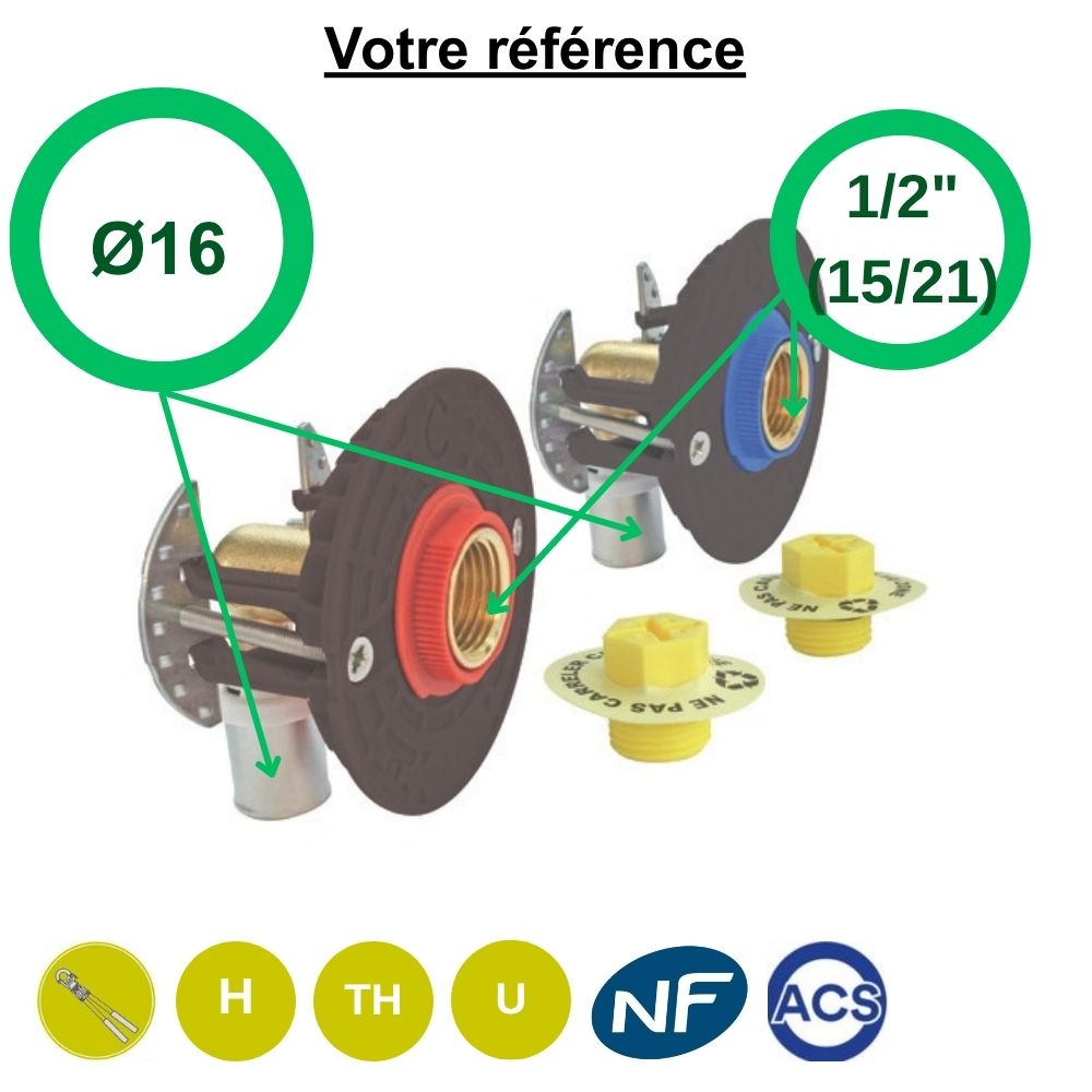 Sortie de cloison double Fixoplac coudé multicouche à sertir Ø16 - femelle 1/2'' (15/21) pour bain-douche - Somatherm
