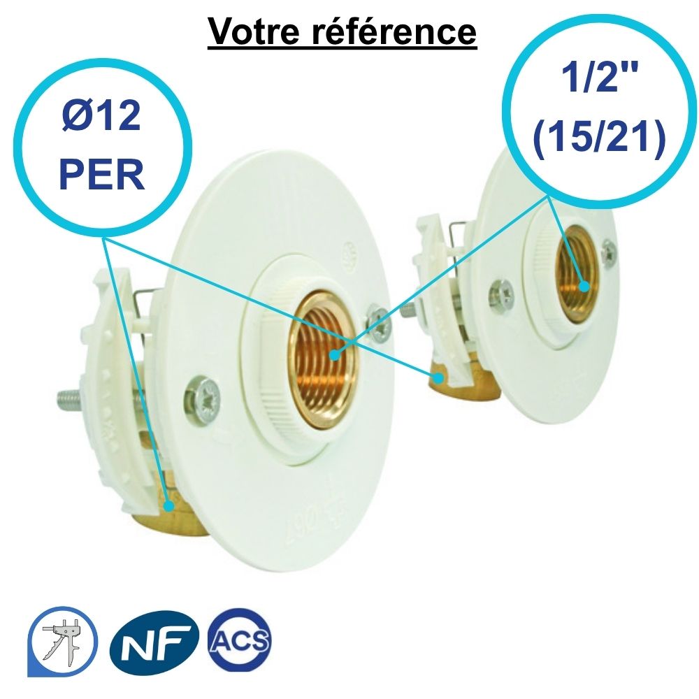 Sortie de cloison double Fixoplac coudé PER à glissement Ø12 - femelle 1/2'' (15/21) plaque alvéolaire pour bain-douche - Somatherm
