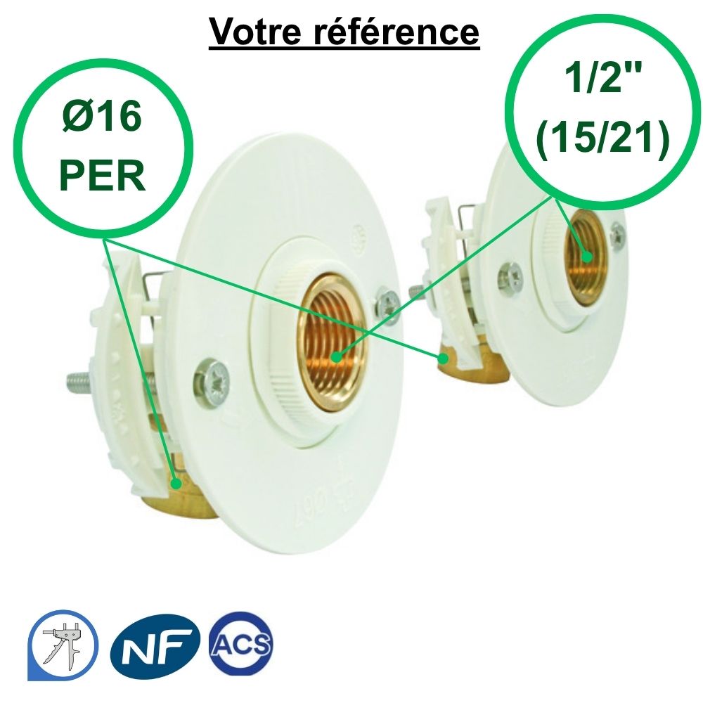 Sortie de cloison double Fixoplac coudé PER à glissement Ø16 - femelle 1/2'' (15/21) plaque alvéolaire pour bain-douche - Somatherm
