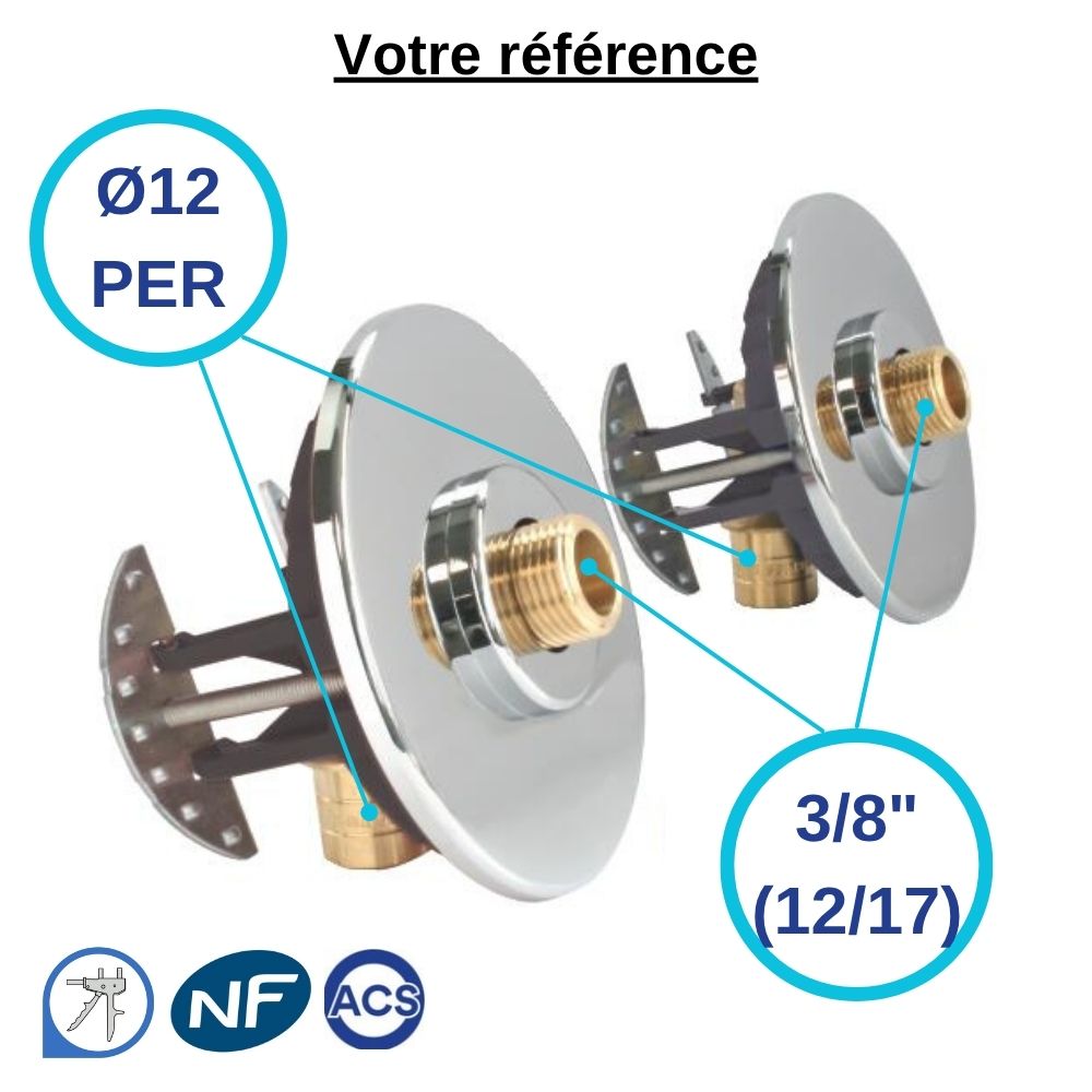 Sortie de cloison double Fixoplac coudé PER à glissement Ø12 - mâle 3/8'' (12/17) pour lavabo-sous évier - Somatherm
