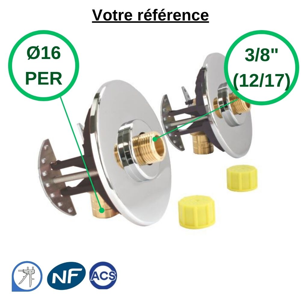 Sortie de cloison double Fixoplac coudé PER à glissement Ø16 - mâle 3/8'' (12/17) pour lavabo-sous évier - Somatherm