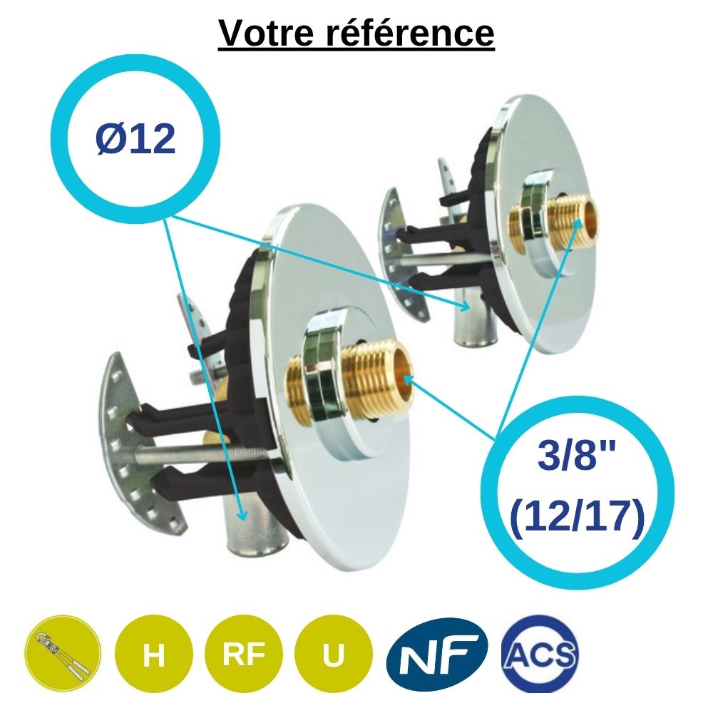 Sortie de cloison double Fixoplac coudé PER à sertir Ø12 - mâle 3/8'' (12/17) pour lavabo-sous évier - Somatherm