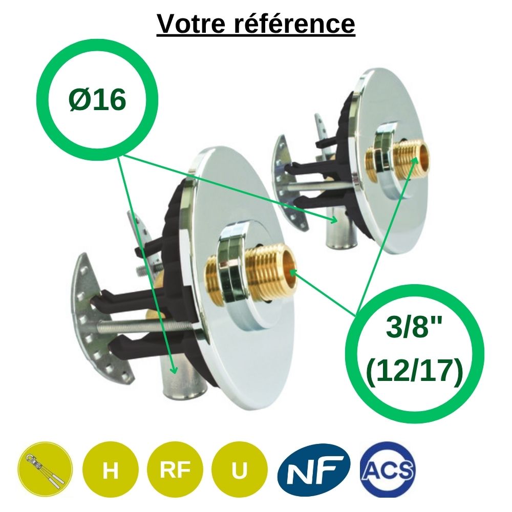 Sortie de cloison double Fixoplac coudé PER à sertir Ø16 - mâle 3/8'' (12/17) pour lavabo-sous évier - Somatherm