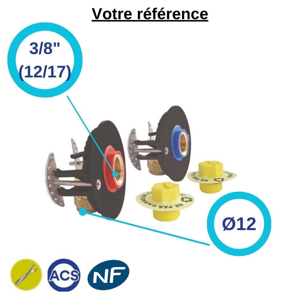 Sortie de cloison double Fixoplac coudé PER à compression Ø12 - mâle 3/8'' (12/17) pour lavabo-sous évier - Somatherm