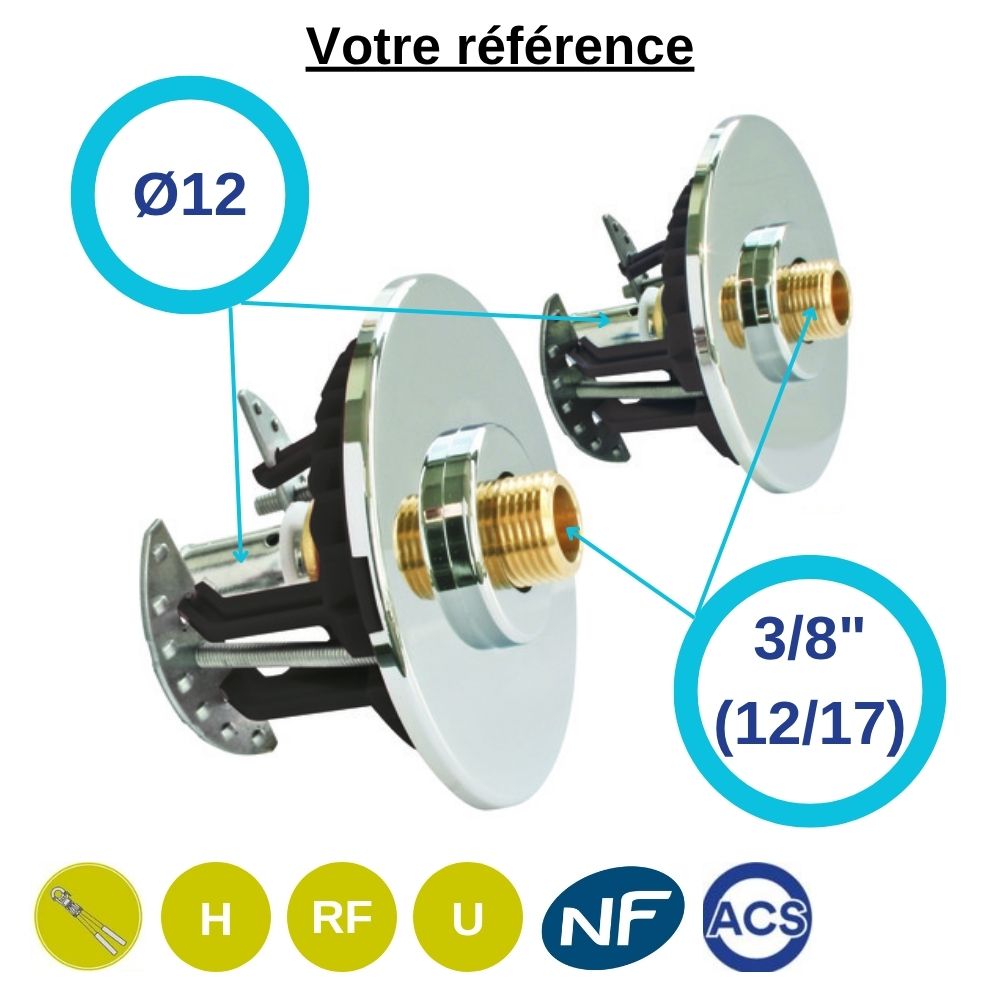 Sortie de cloison double Fixoplac droit PER à sertir Ø12 - mâle 3/8'' (12/17) pour lavabo-sous évier