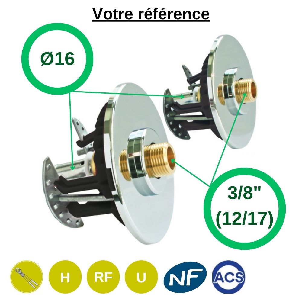 Sortie de cloison double Fixoplac droit PER à sertir Ø16 - mâle 3/8'' (12/17) pour lavabo-sous évier - Somatherm