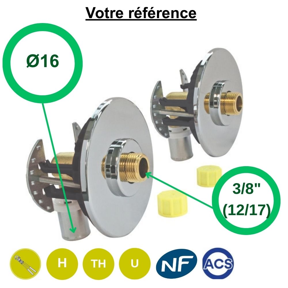 Sortie de cloison double Fixoplac coudé multicouche à sertir Ø16 - mâle 3/8'' (12/17) pour lavabo-sous évier - Somatherm