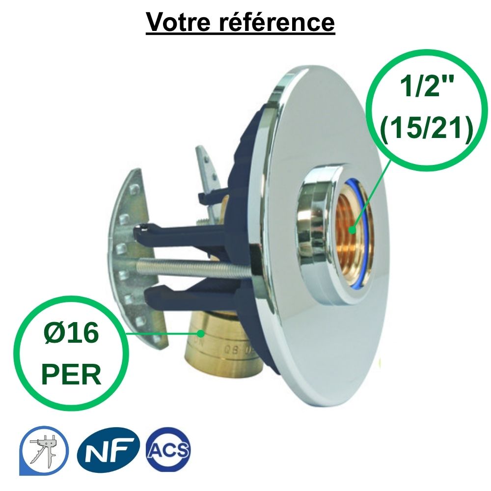 Sortie de cloison simple Fixoplac coudé PER à glissement Ø16 - femelle 1/2'' (15/21) pour machine à laver - Somatherm