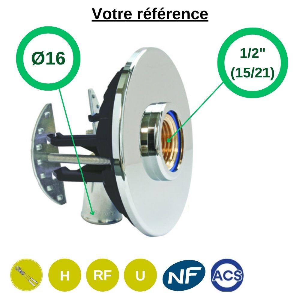 Sortie de cloison simple Fixoplac coudé PER à sertir Ø16 - femelle 1/2'' (15/21) pour machine à laver - Somatherm